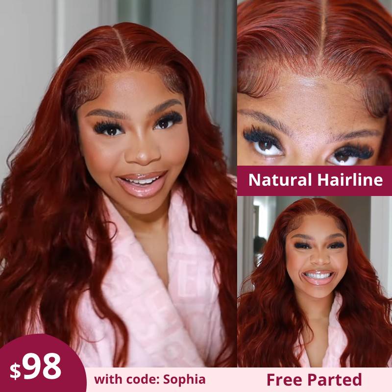 Beautyforever 33B Reddish Brown Color Transparent Lace Frontal Wigs Body Wave Dark Auburn Human Hair Wigs