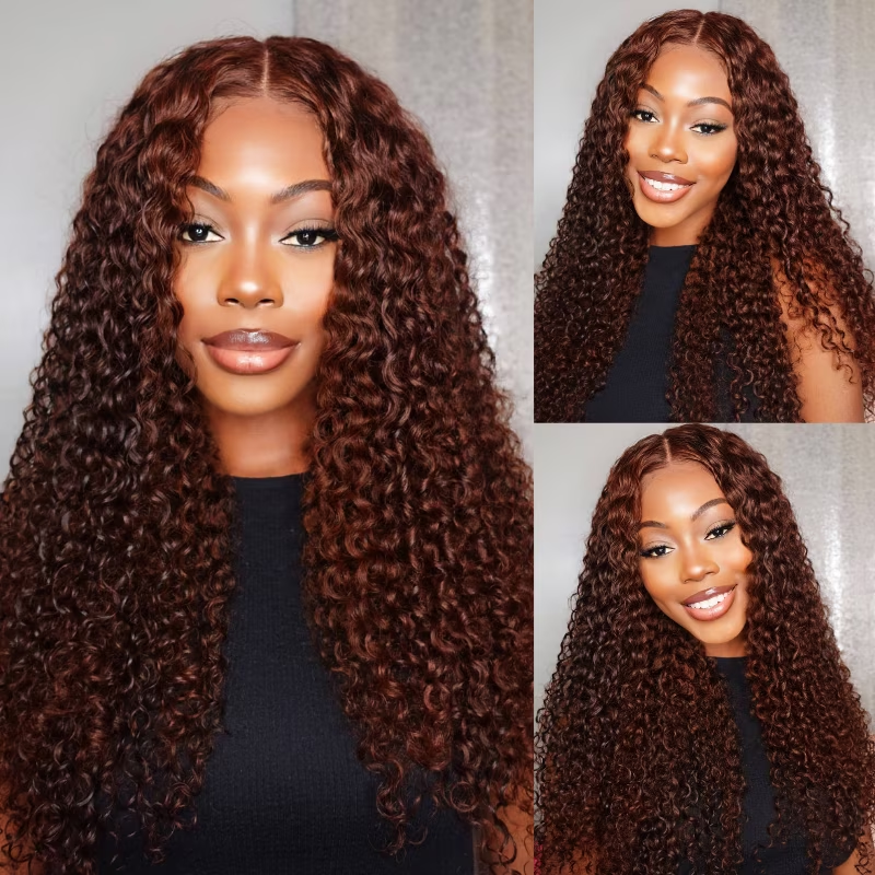 Flash Sale Pre Cut Lace Put on and Go Glueless Wig 6x4.75 / 7x5 Pre Bleached ByeBye Knots Reddish Brown 33B Auburn Jerry Curly Wigs