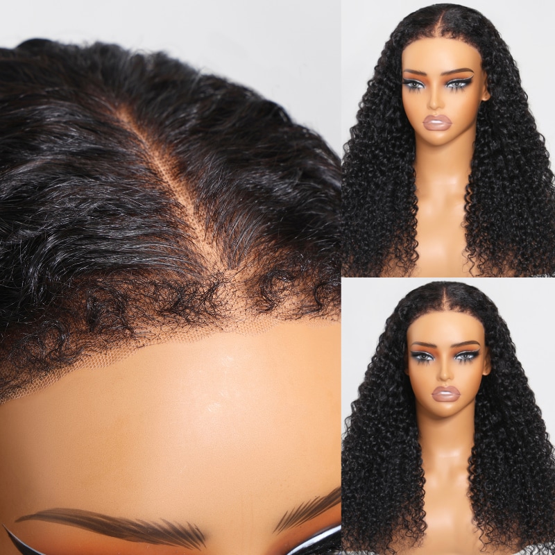  7x5 ByeBye Knots Wig with Kinky Edges Pre-Bleached and Pre Cut Lace Jerry Curly Natural Black Put on and Go Glueless Wigs