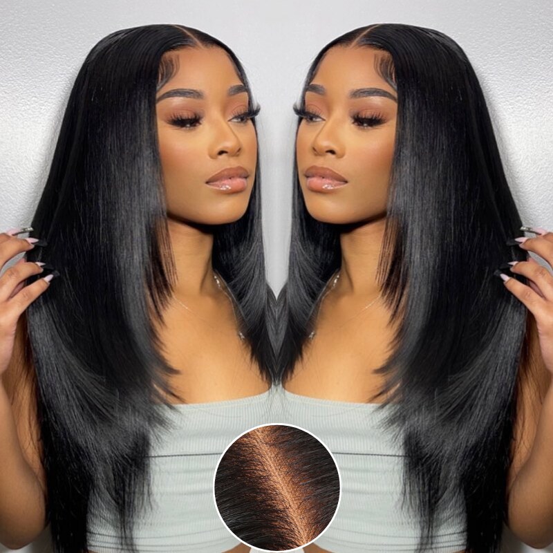  13x4 Pre-Everything Frontal Wigs Pre Cut Pre-Bleached Pre-Plucked Put on and Go Glueless Long Straight Transparent Lace Human Hair Wig