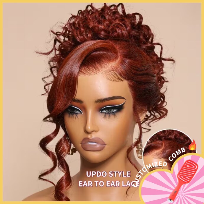  13x4 Pre-Everything Frontal Wig Reddish Brown Water Wave Put on and Go Human Hair Wigs