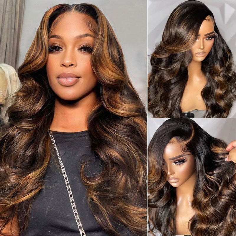 Beautyforever Balayage Brown Highlight 3D Body Wave 7x5 Bye Bye Knots Wig 2.0 Put on and Go Glueless Lace Wigs with Pre-Bleached Invisble Knots