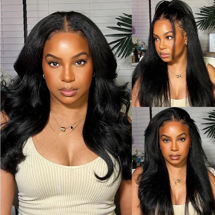 Bye Bye Knots Wig 7x5 and 13x4 Pre Cut Lace Kinky Straight and Yaki Straight Wig Pre Bleached Invisble Knots Put on $139