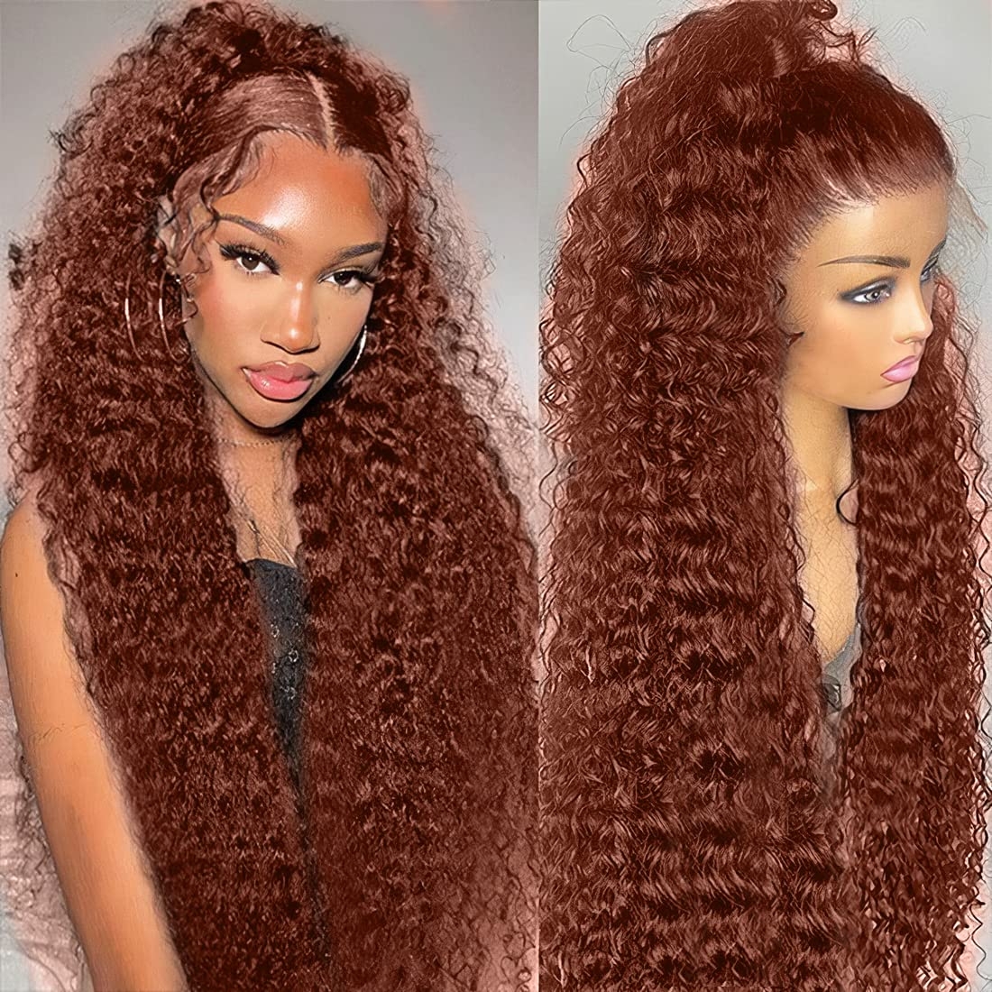 33B Auburn Reddish Brown Water Wave Wig 6x4.75 Pre Cut Lace Put on and Go Glueless Wigs next day delivery