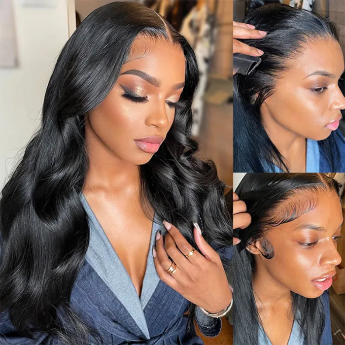 Beautyforever Body Wave Transparent Put on and Go Glueless Wigs Pre Bleached ByeBye Knots