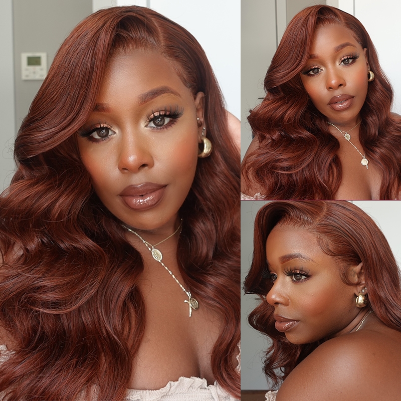 Beautyforever Reddish Brown 33B Auburn 13x4 Transparent Lace Frontal Body Wave Human Hair Wigs