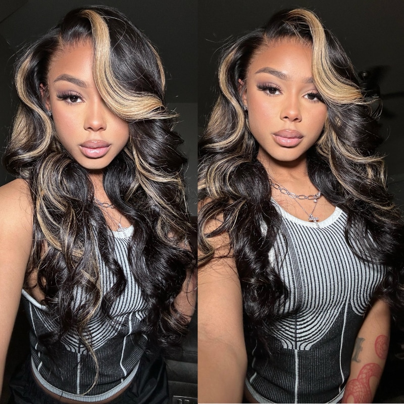 FLASH SALE Blonde Highlight 13x4 Transparent Lace Frontal Chocolate Brown Wigs Body Wave Hairstyle