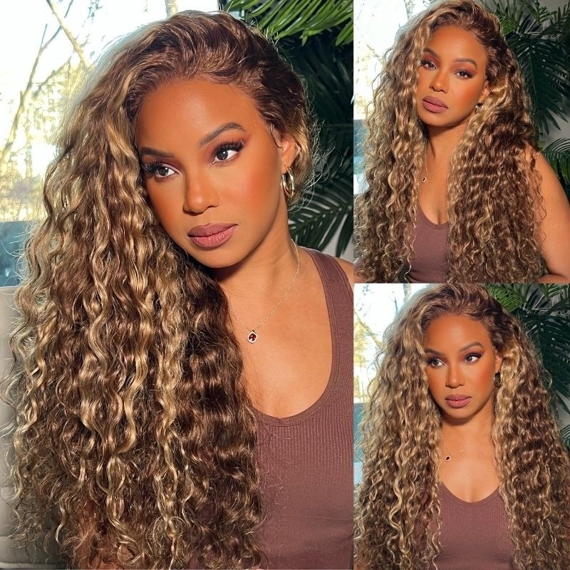 Beautyforever Honey Blonde Highlight Water Wave Glueless Wigs Piano Brown Wig Beyonce Style
