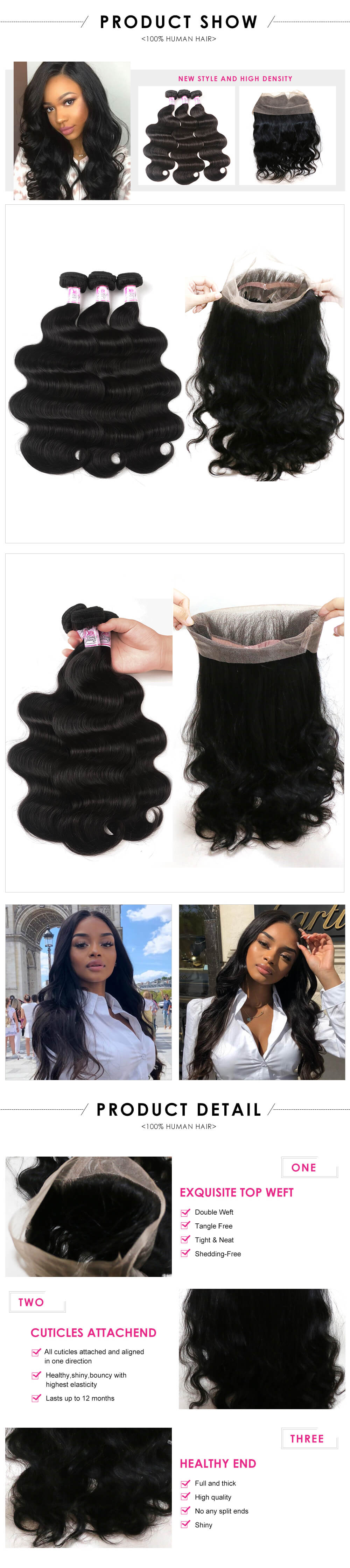 Body wave 3bundles with 370 lace frontal