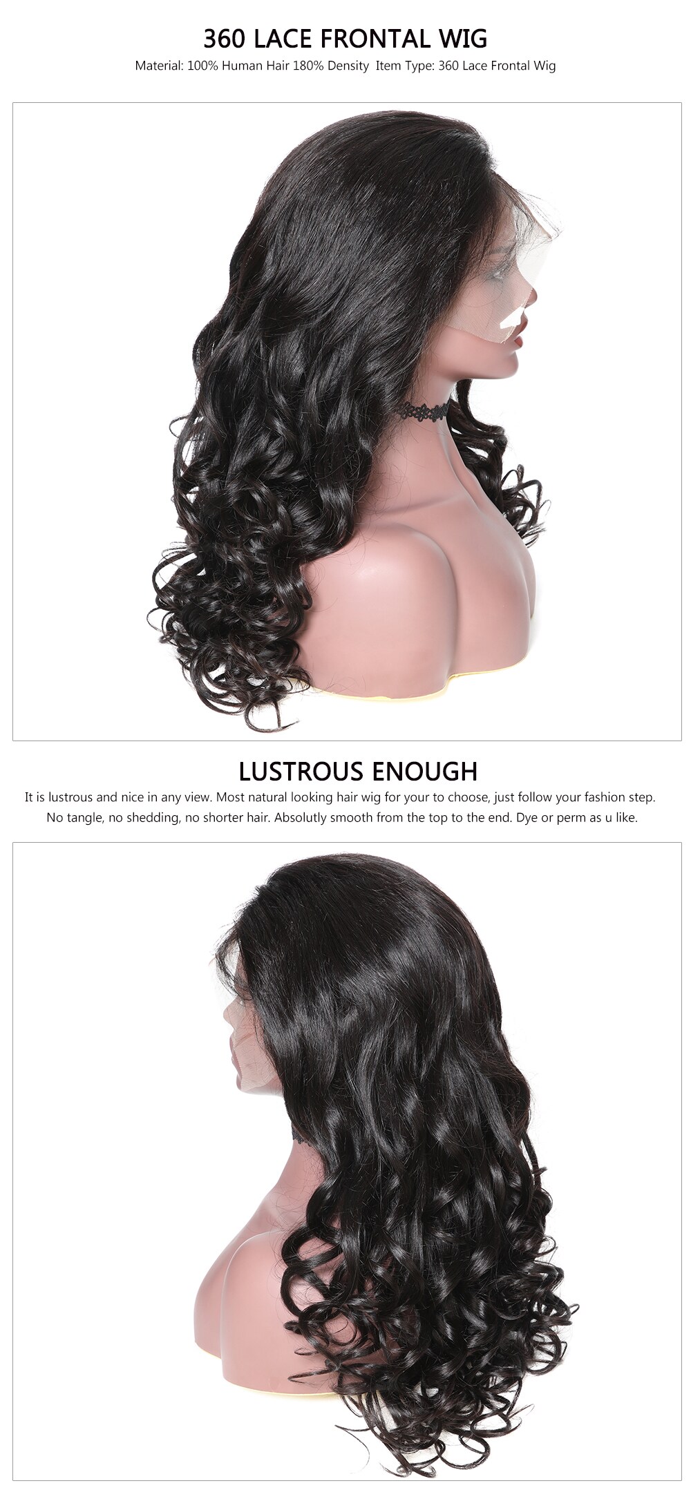 360 Lace Frontal Long Natural Wave 180% Density Human Hair Wigs