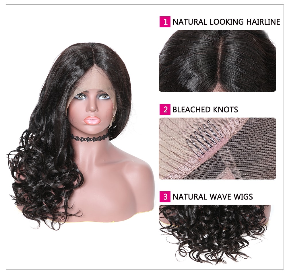 360 Lace Frontal Long Natural Wave 180% Density Human Hair Wigs