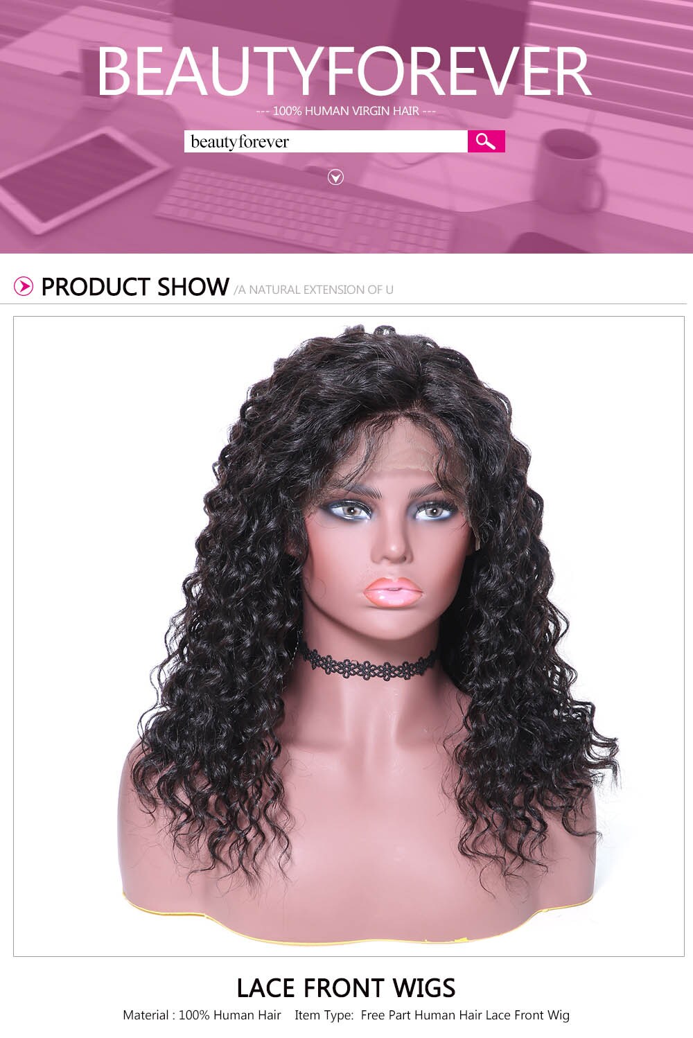 Beautyforever Easy Installed Long Water Wave Lace Front Human Hair Wigs With Baby Hairs 4 Colors