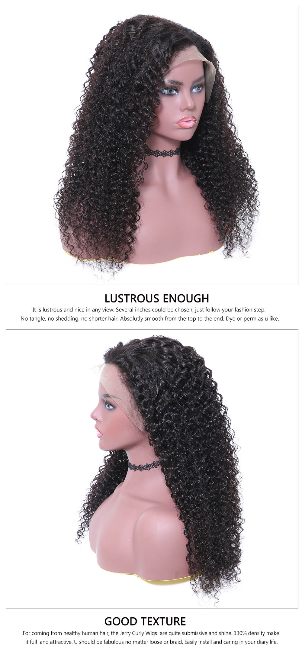 Long Jerry Curly Human Hair Lace Front Wigs