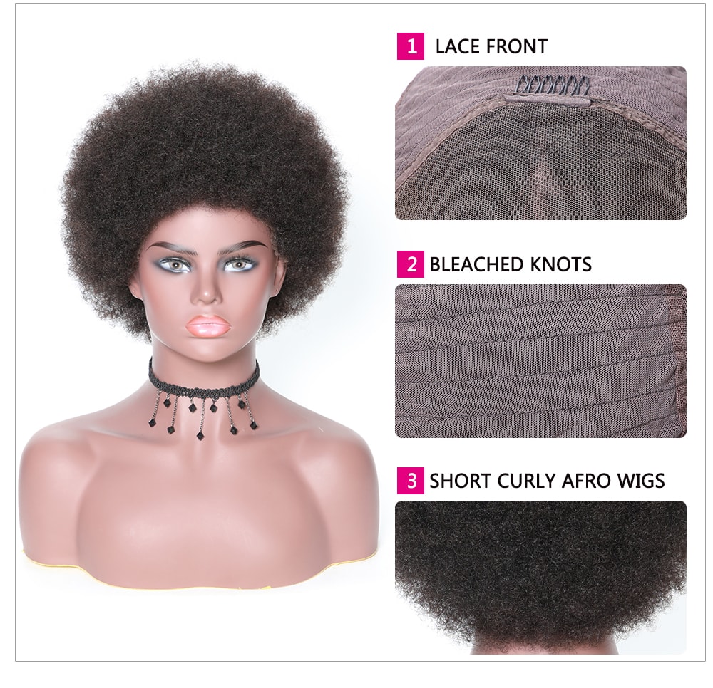 Lace Front Short Human Hair Curly Afro Wigs