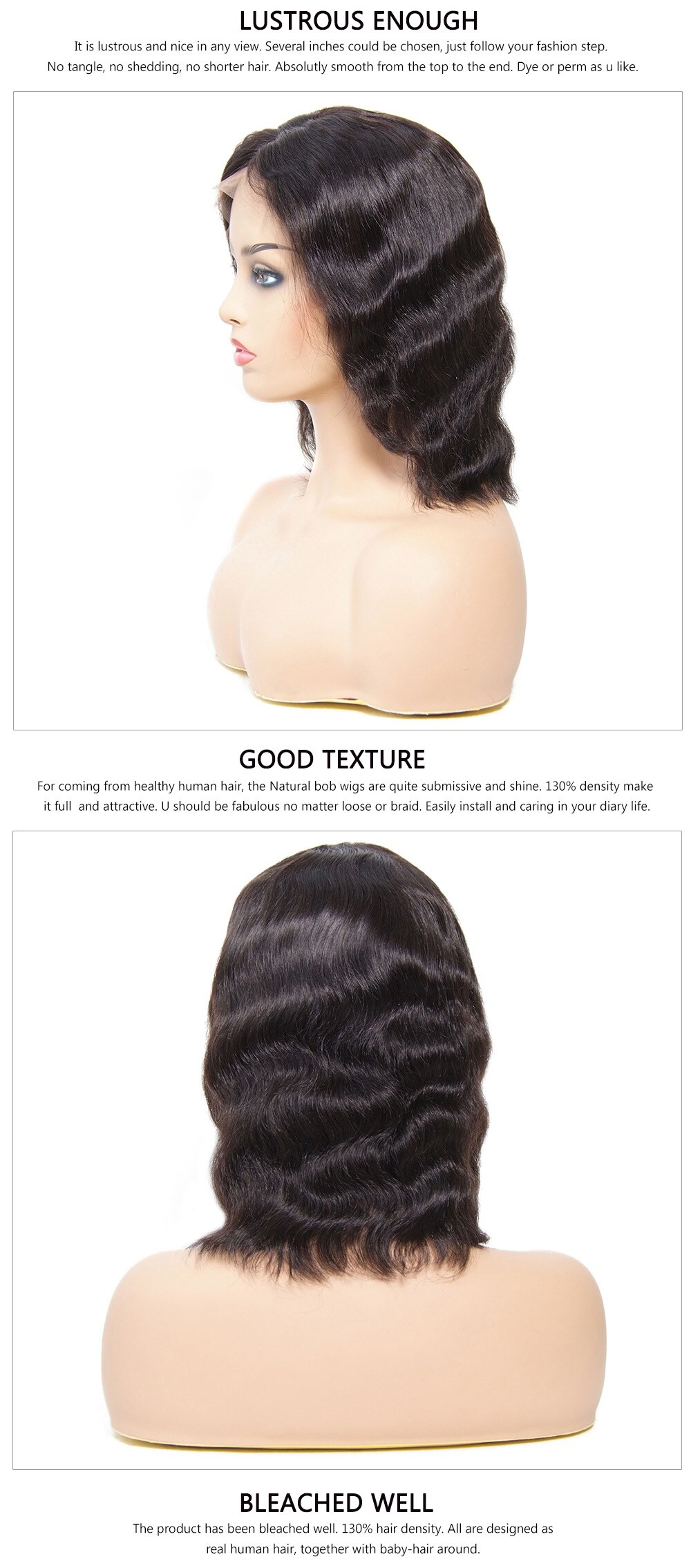 Natural bob wigs 100% human hair