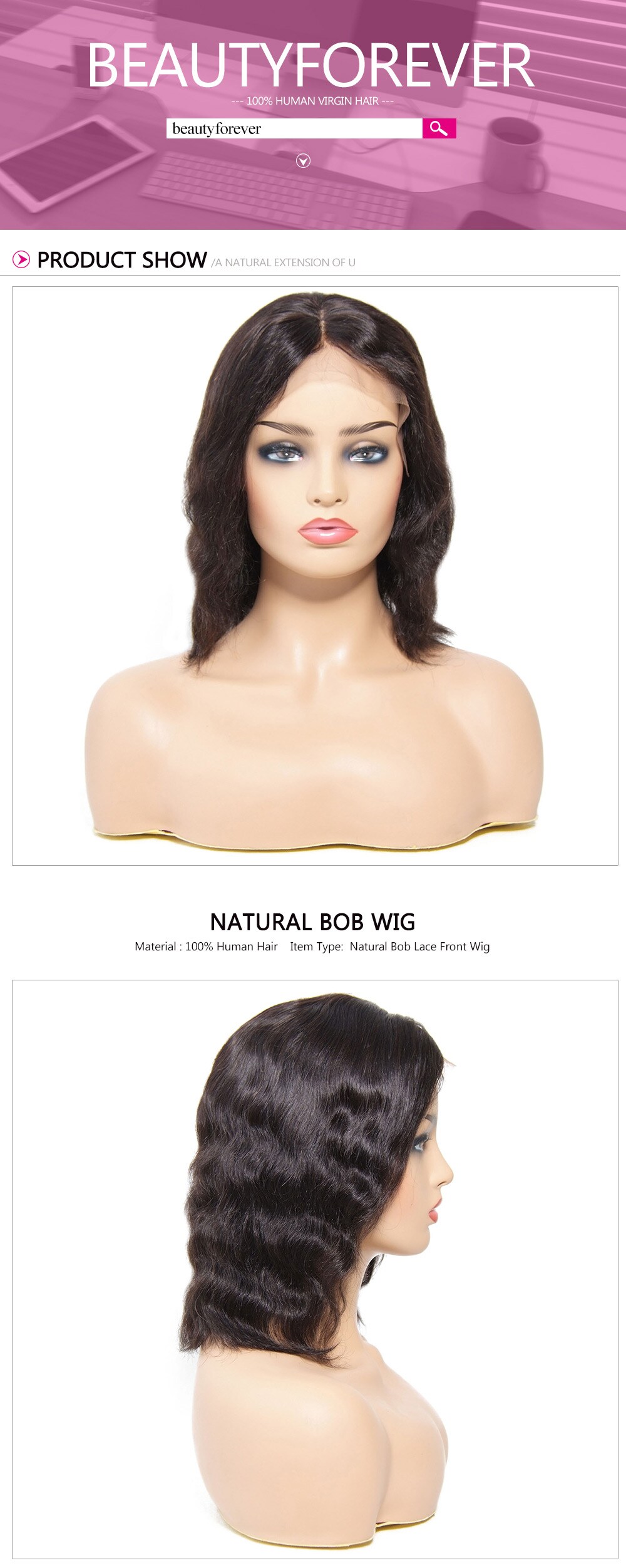 Natural bob lace front wigs
