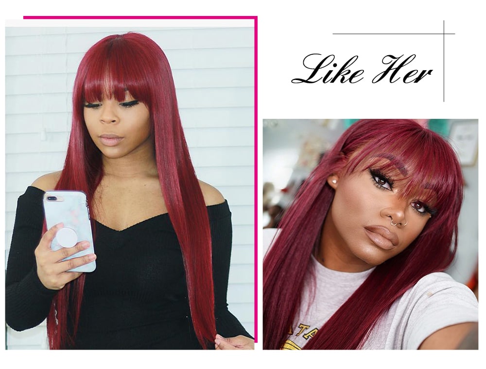  Red Color Glueless Non-Lace Human Hair Wigs