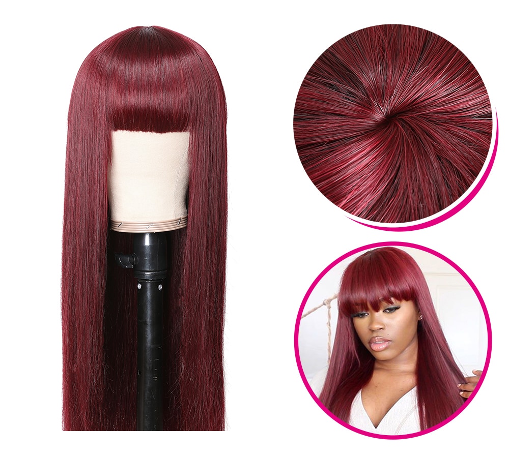  Red Color Glueless Non-Lace Human Hair Wigs