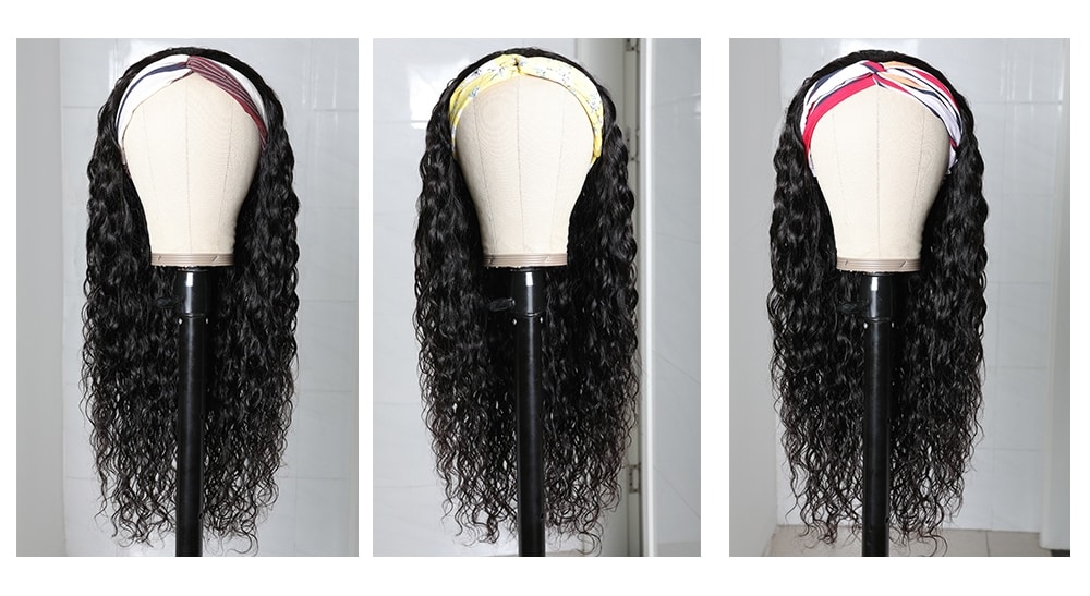 Headband Human Hair 200% Density Wigs 