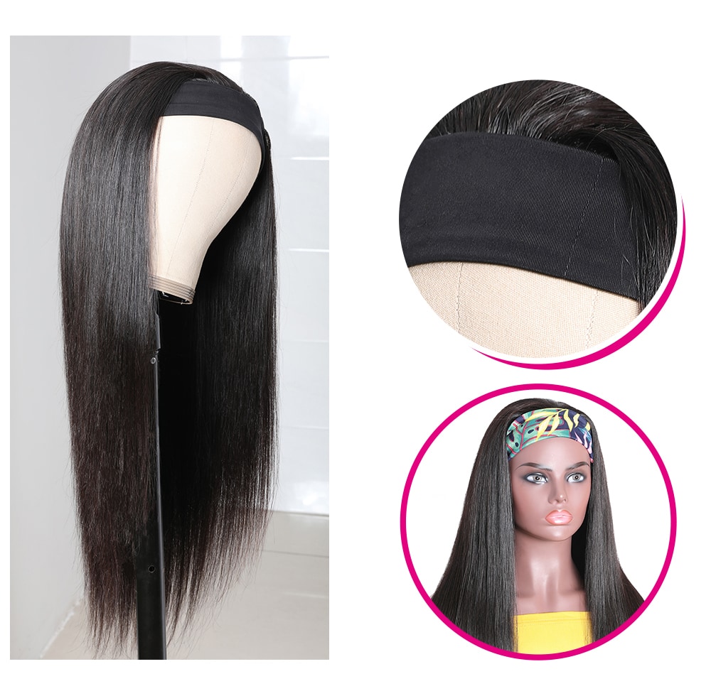 Headband Human Hair 150% Density Wigs 