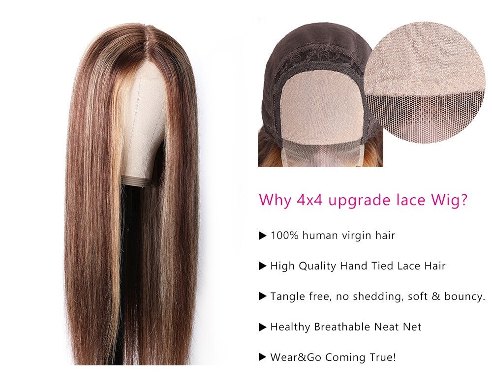 Blonde Highlight Long Straight Hair T Part Lace Wig Human Hair