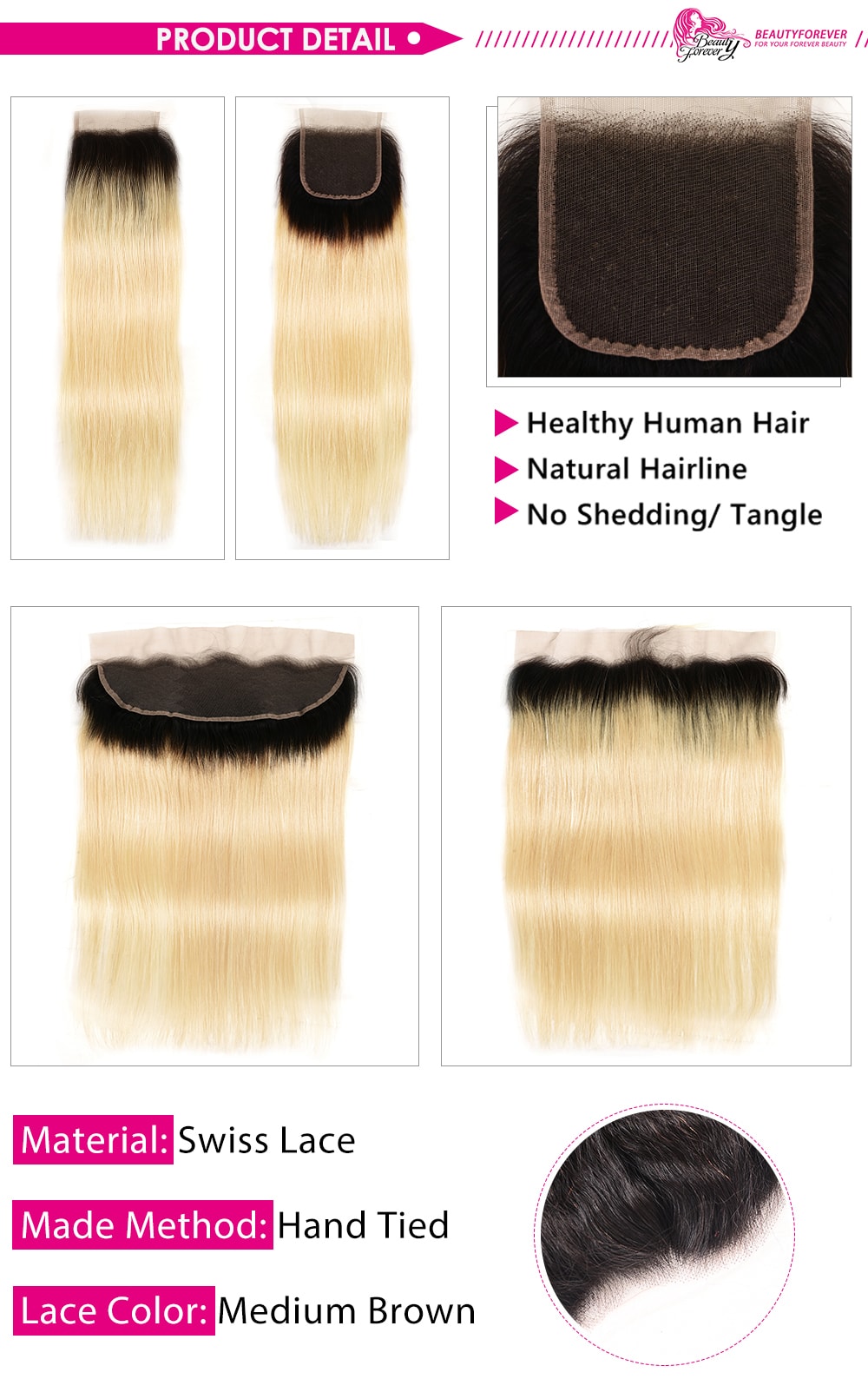 ombre blonde straight hair lace closure